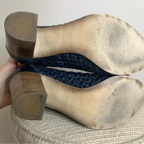 Donna Piu Navy Woven Stacked Heel Peep Toe Leather Sandals 39 - Picture 6 of 8
